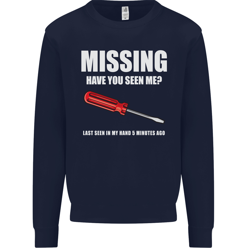 Missing Screwdriver Funny Carpenter DIY Mens Sweatshirt Jumper Navy Blue