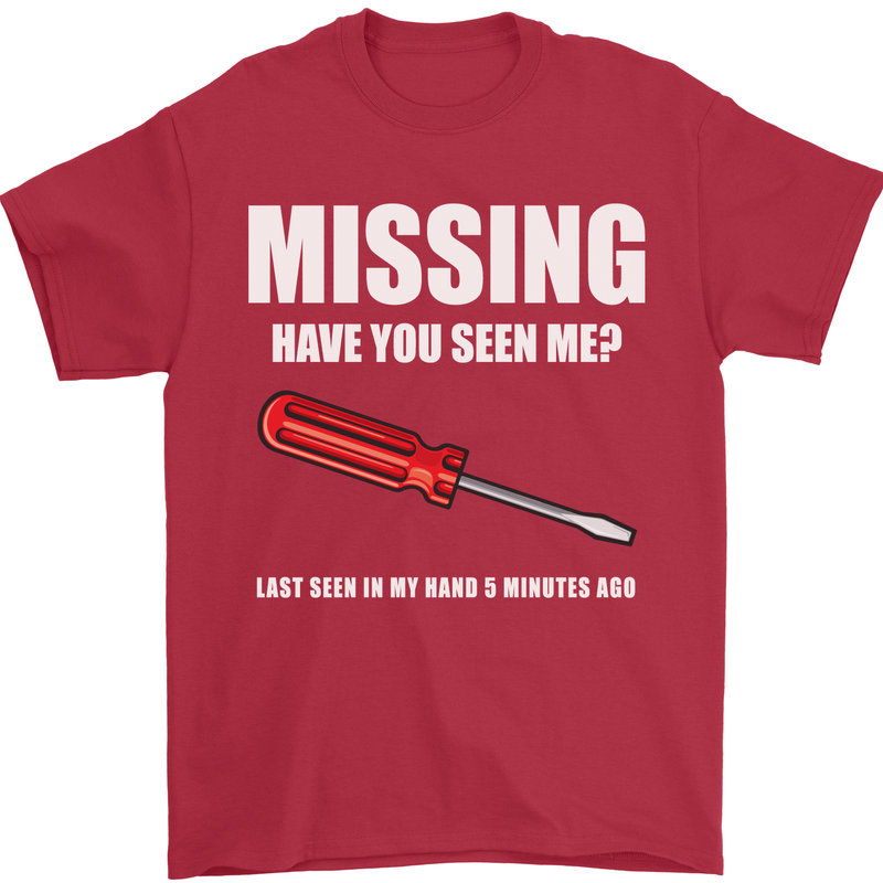 Missing Screwdriver Funny Carpenter DIY Mens T-Shirt Cotton Gildan Red