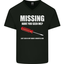 Missing Screwdriver Funny Carpenter DIY Mens V-Neck Cotton T-Shirt Black