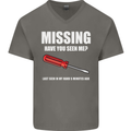 Missing Screwdriver Funny Carpenter DIY Mens V-Neck Cotton T-Shirt Charcoal