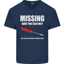 Missing Screwdriver Funny Carpenter DIY Mens V-Neck Cotton T-Shirt Navy Blue