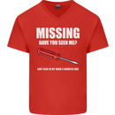 Missing Screwdriver Funny Carpenter DIY Mens V-Neck Cotton T-Shirt Red