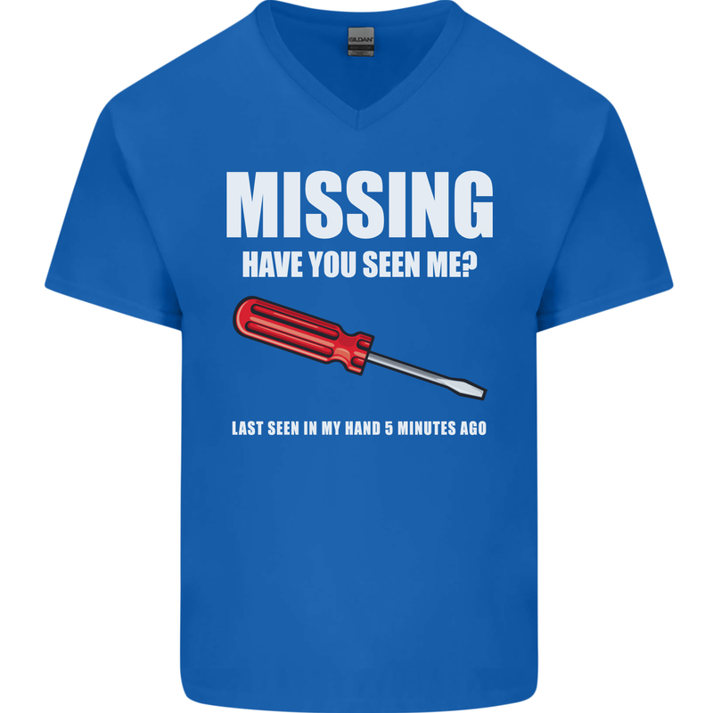 Missing Screwdriver Funny Carpenter DIY Mens V-Neck Cotton T-Shirt Royal Blue