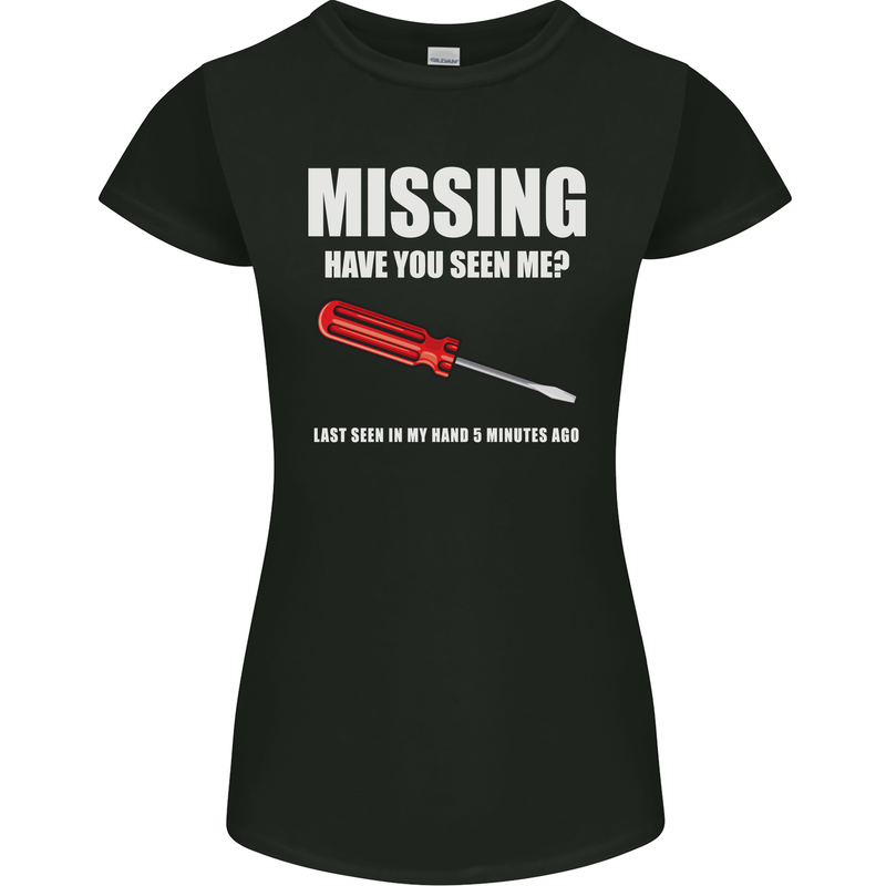 Missing Screwdriver Funny Carpenter DIY Womens Petite Cut T-Shirt Black