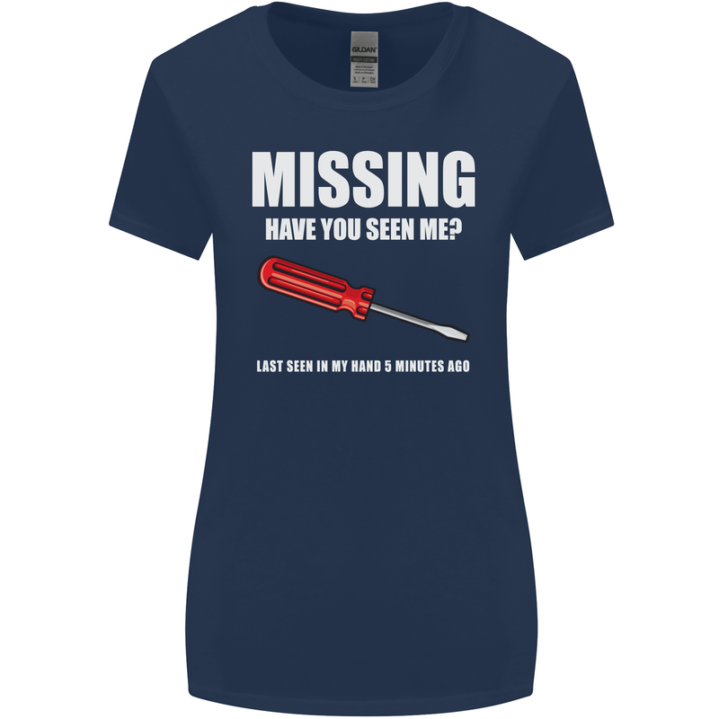 Missing Screwdriver Funny Carpenter DIY Womens Wider Cut T-Shirt Navy Blue