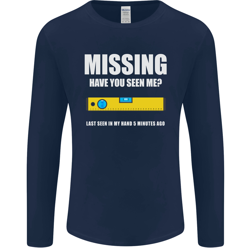 Missing Spirit Level Builder Bricklayer Mens Long Sleeve T-Shirt Navy Blue
