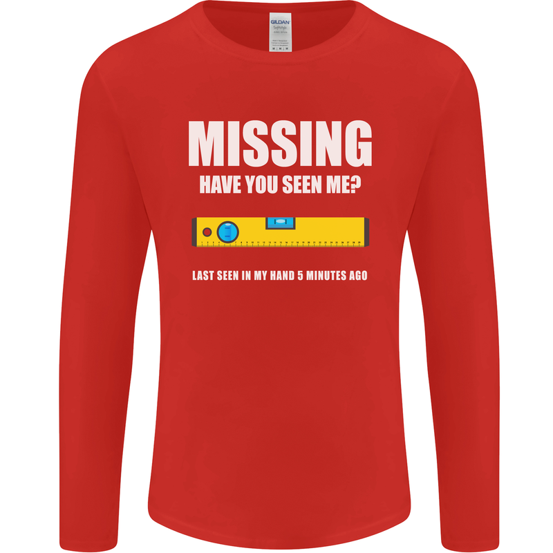 Missing Spirit Level Builder Bricklayer Mens Long Sleeve T-Shirt Red