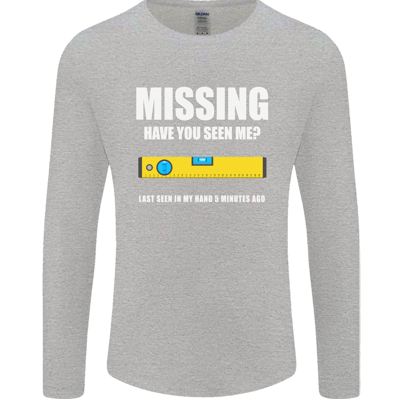 Missing Spirit Level Builder Bricklayer Mens Long Sleeve T-Shirt Sports Grey