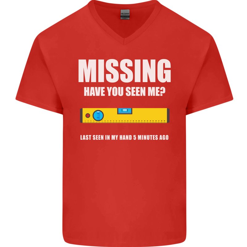 Missing Spirit Level Builder Bricklayer Mens V-Neck Cotton T-Shirt Red