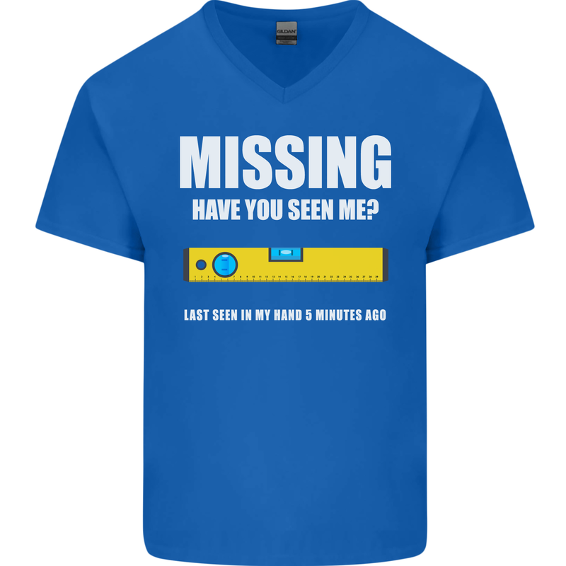 Missing Spirit Level Builder Bricklayer Mens V-Neck Cotton T-Shirt Royal Blue