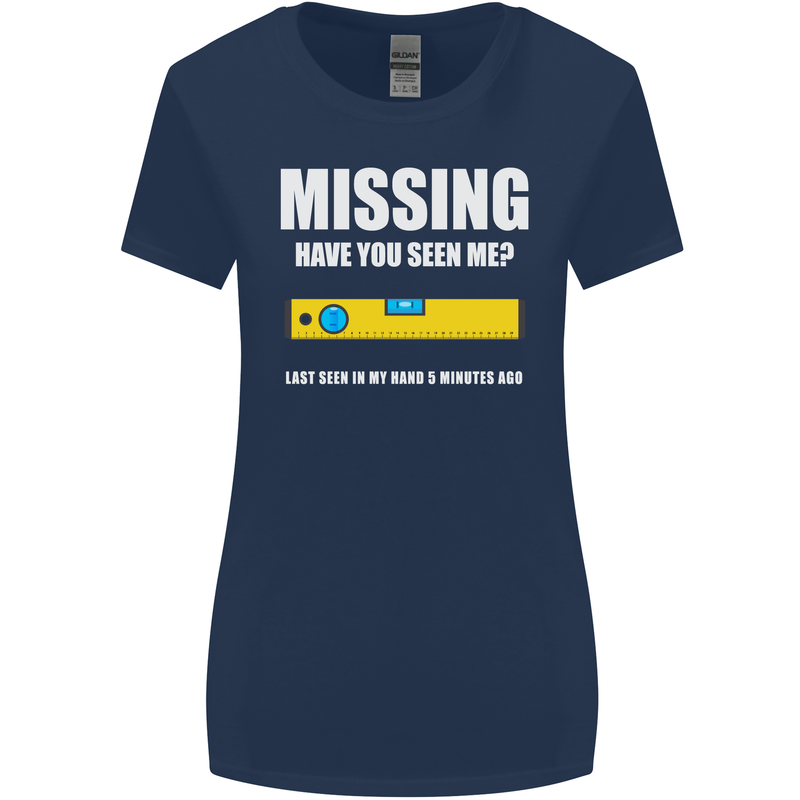 Missing Spirit Level Builder Bricklayer Womens Wider Cut T-Shirt Navy Blue