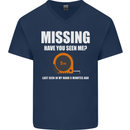 Missing Tape Measure Funny Carpenter DIY Mens V-Neck Cotton T-Shirt Navy Blue