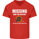 Missing Tape Measure Funny Carpenter DIY Mens V-Neck Cotton T-Shirt Red