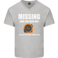 Missing Tape Measure Funny Carpenter DIY Mens V-Neck Cotton T-Shirt Sports Grey