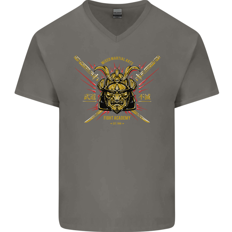Mixed Martial Arts Fight Academy MMA Mens V-Neck Cotton T-Shirt Charcoal