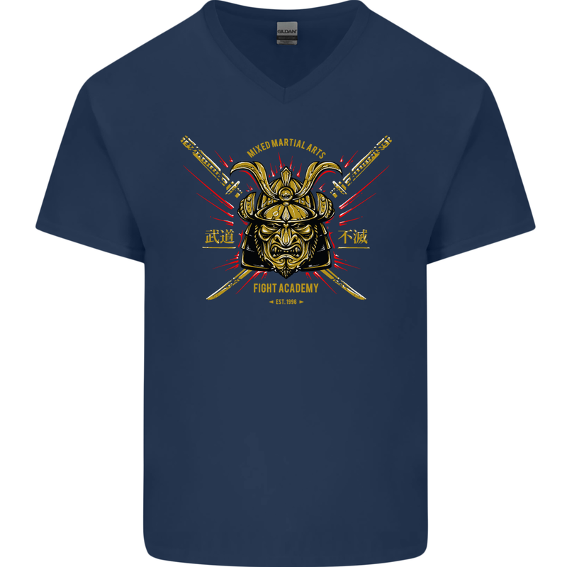 Mixed Martial Arts Fight Academy MMA Mens V-Neck Cotton T-Shirt Navy Blue