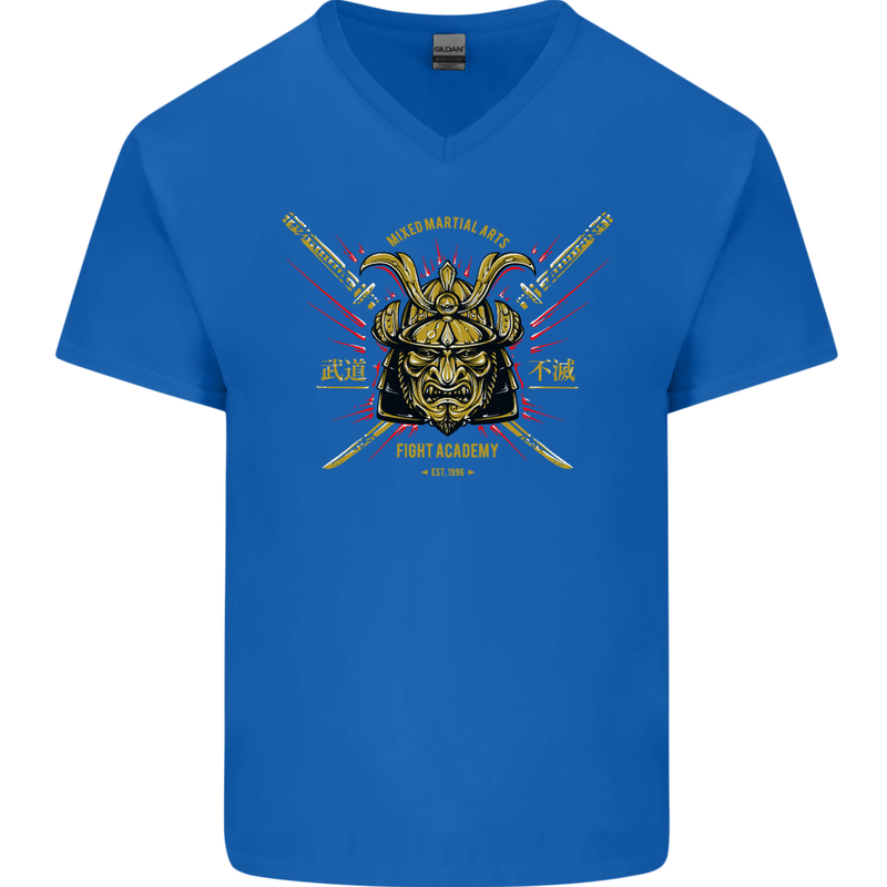 Mixed Martial Arts Fight Academy MMA Mens V-Neck Cotton T-Shirt Royal Blue