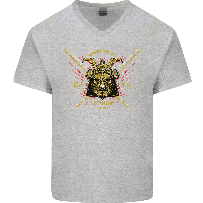 Mixed Martial Arts Fight Academy MMA Mens V-Neck Cotton T-Shirt Sports Grey