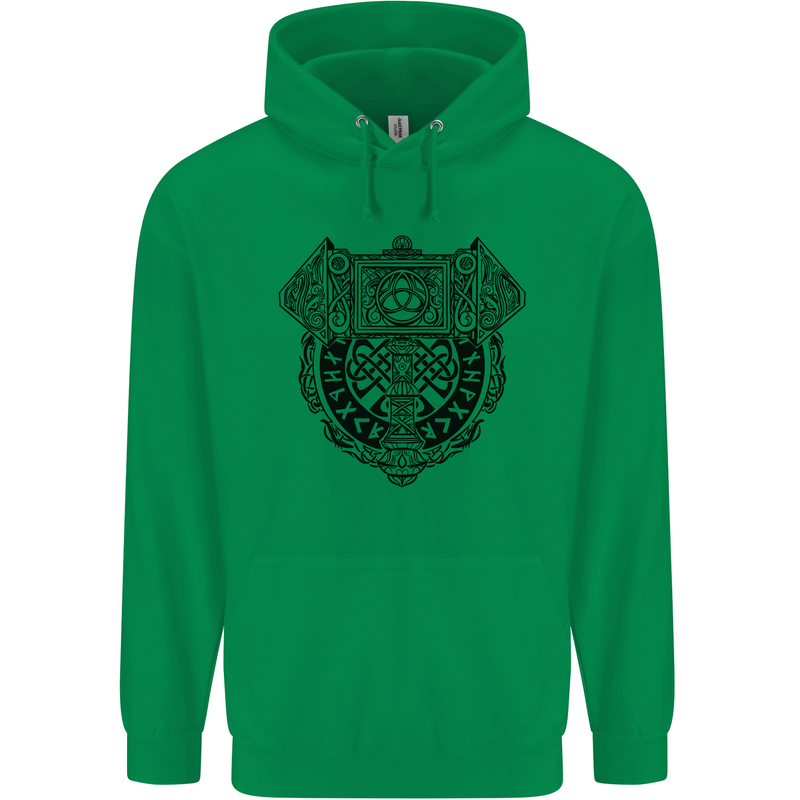 Mjolnir Thor Viking Hammer Childrens Kids Hoodie Irish Green