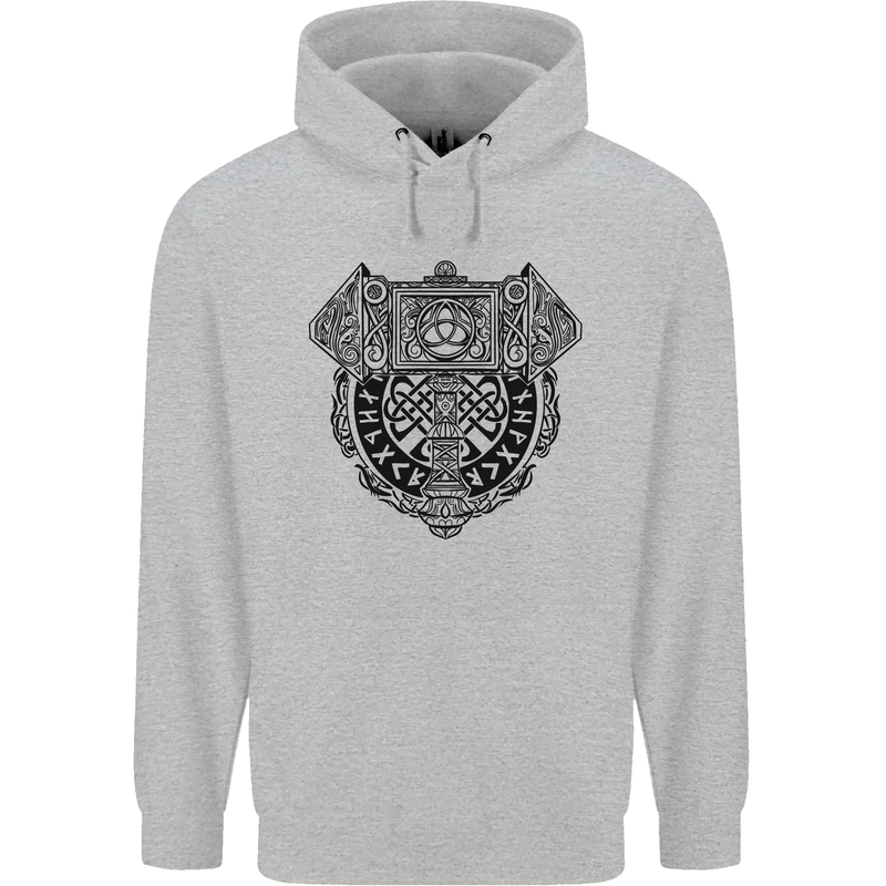 Mjolnir Thor Viking Hammer Childrens Kids Hoodie Sports Grey