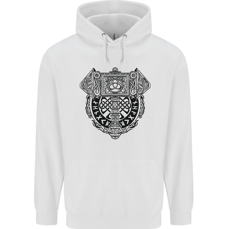 Mjolnir Thor Viking Hammer Childrens Kids Hoodie White