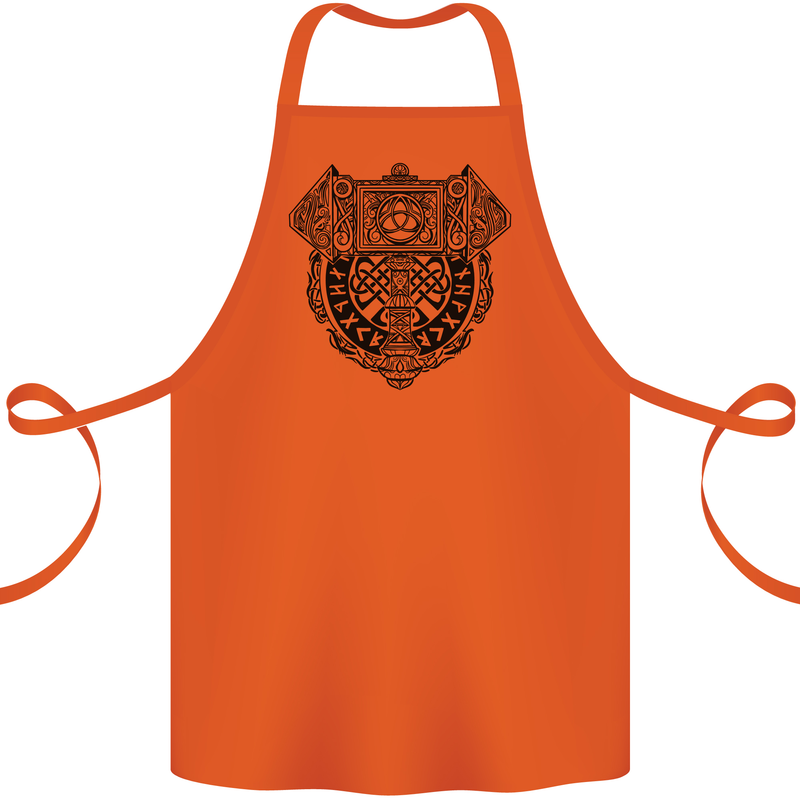 Mjolnir Thor Viking Hammer Cotton Apron 100% Organic Orange