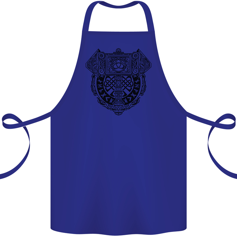 Mjolnir Thor Viking Hammer Cotton Apron 100% Organic Royal Blue