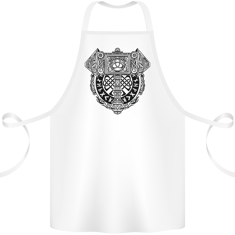 Mjolnir Thor Viking Hammer Cotton Apron 100% Organic White