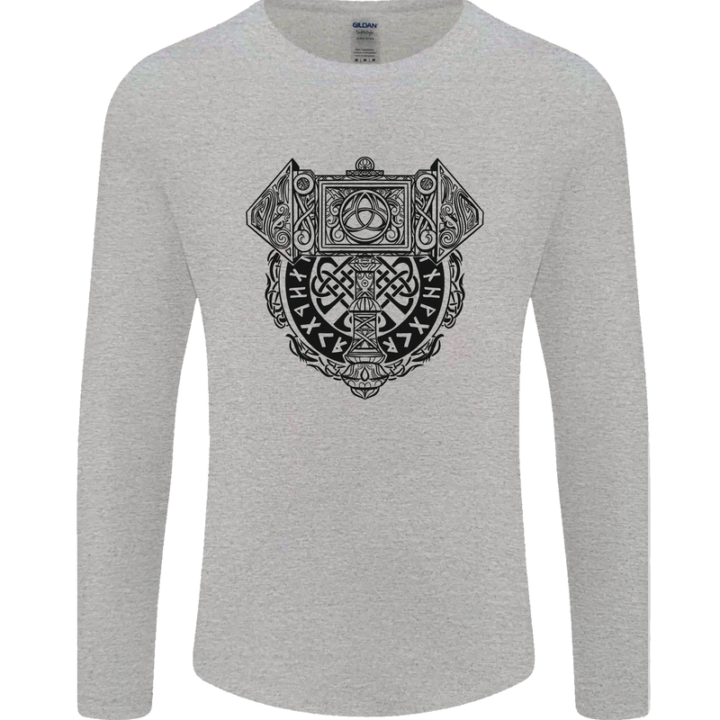 Mjolnir Thor Viking Hammer Mens Long Sleeve T-Shirt Sports Grey