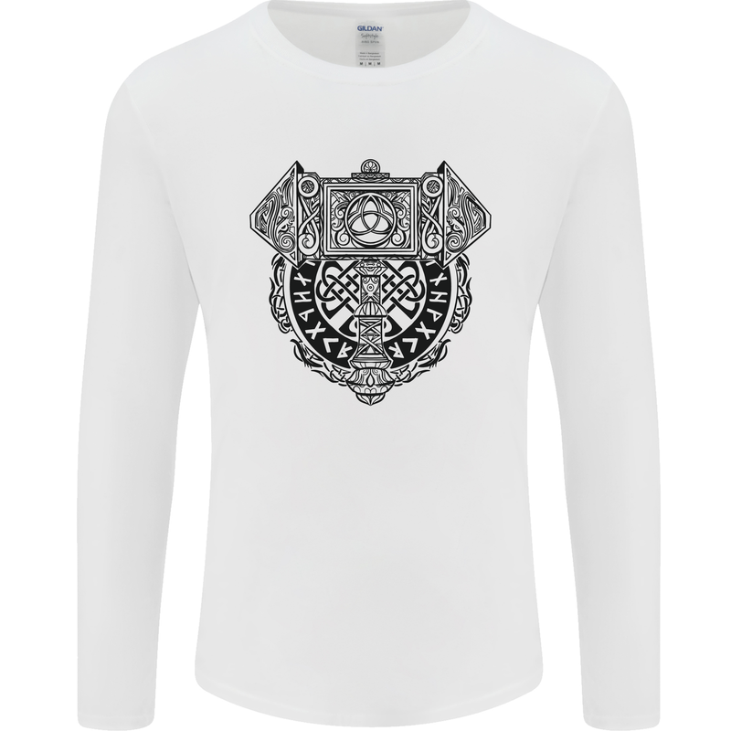 Mjolnir Thor Viking Hammer Mens Long Sleeve T-Shirt White