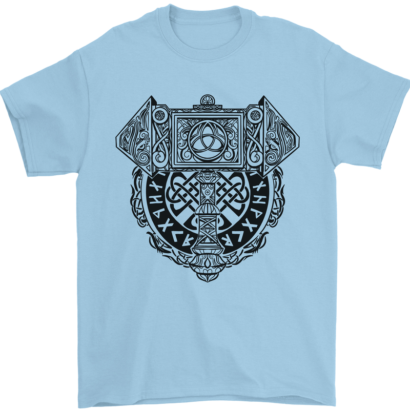 Mjolnir Thor Viking Hammer Mens T-Shirt 100% Cotton Light Blue