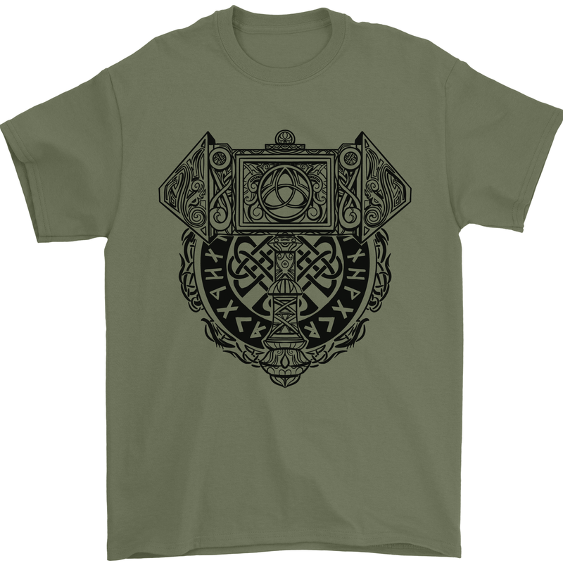 Mjolnir Thor Viking Hammer Mens T-Shirt 100% Cotton Military Green