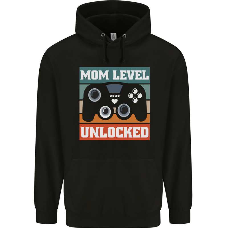 Mom Level Unlocked New Mommy Baby Born Childrens Kids Hoodie Black