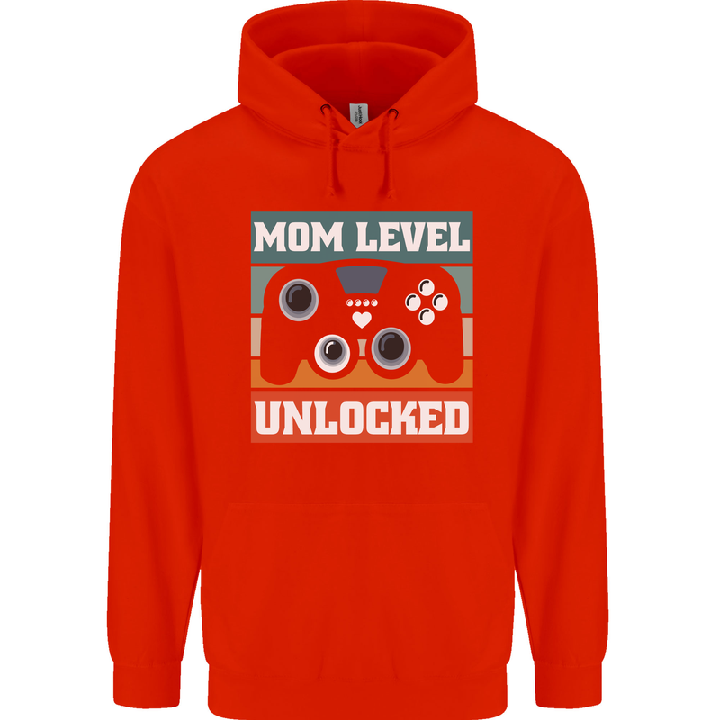 Mom Level Unlocked New Mommy Baby Born Childrens Kids Hoodie Bright Red