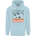 Mom Level Unlocked New Mommy Baby Born Childrens Kids Hoodie Light Blue