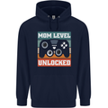 Mom Level Unlocked New Mommy Baby Born Childrens Kids Hoodie Navy Blue