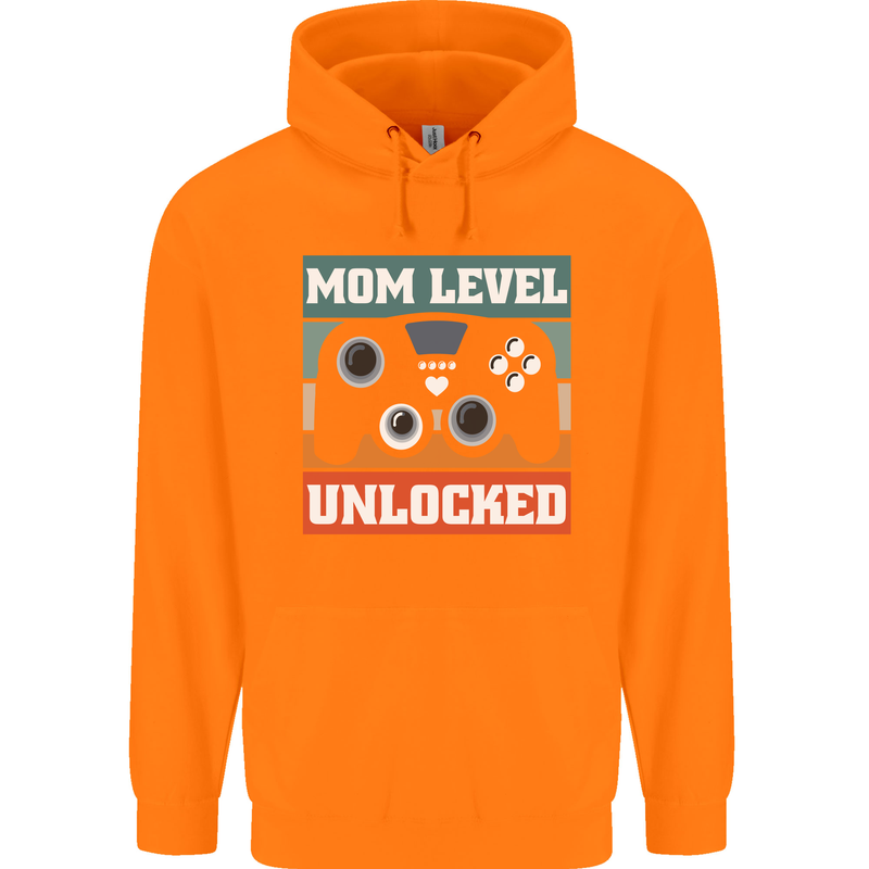 Mom Level Unlocked New Mommy Baby Born Childrens Kids Hoodie Orange