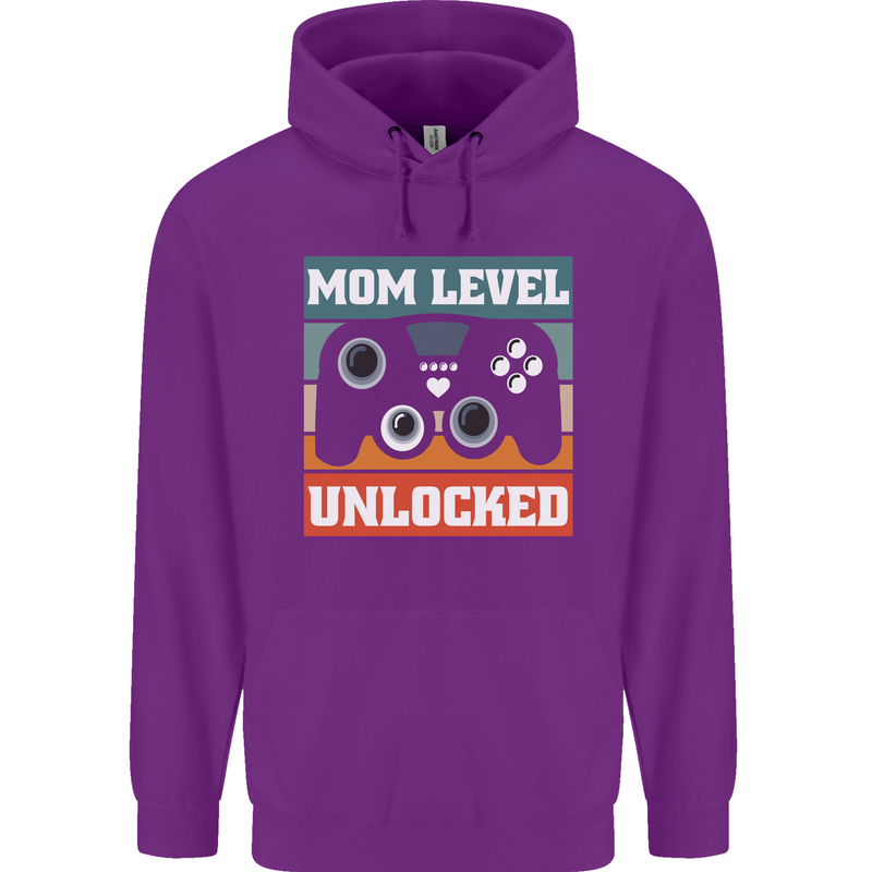 Mom Level Unlocked New Mommy Baby Born Childrens Kids Hoodie Purple