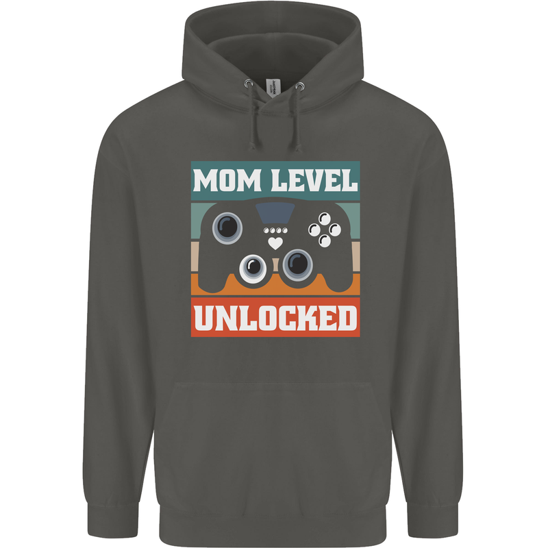 Mom Level Unlocked New Mommy Baby Born Childrens Kids Hoodie Storm Grey