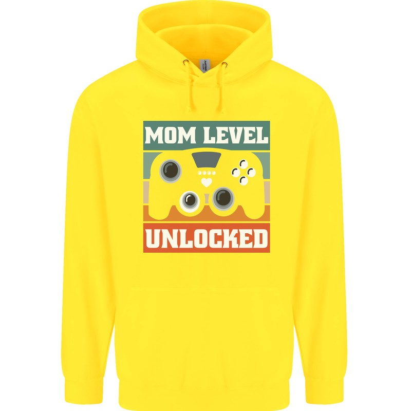 Mom Level Unlocked New Mommy Baby Born Childrens Kids Hoodie Yellow