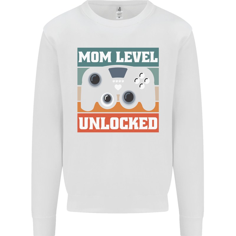 Mom Level Unlocked New Mommy Baby Born Kids Sweatshirt Jumper White