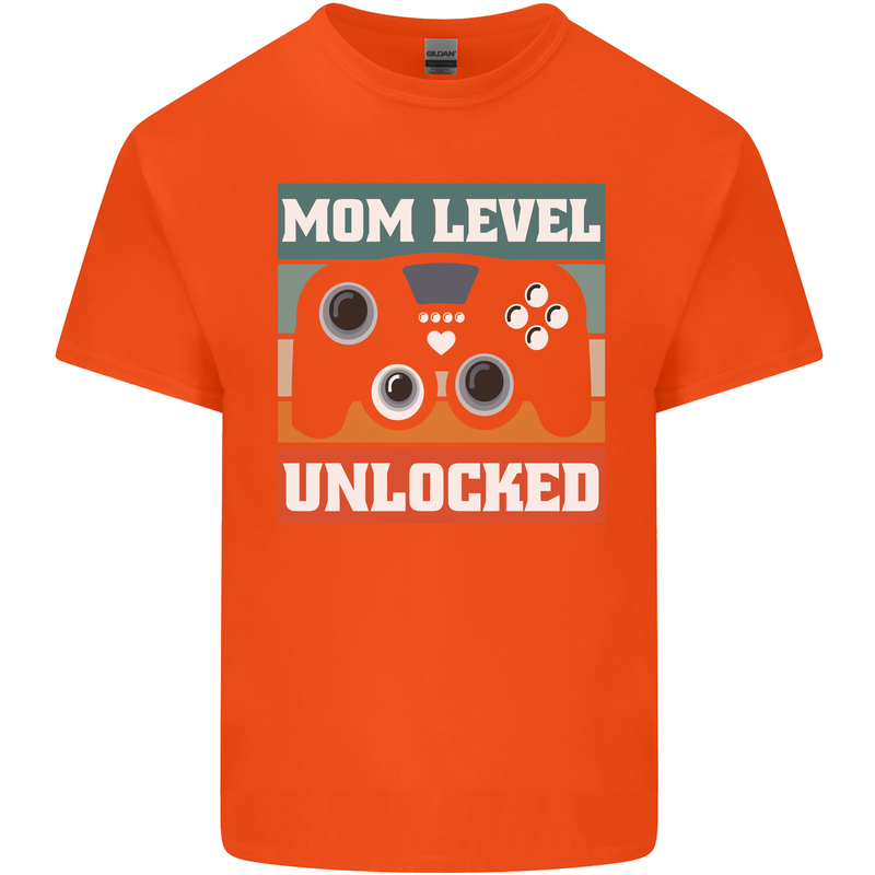 Mom Level Unlocked New Mommy Baby Born Kids T-Shirt Childrens Orange