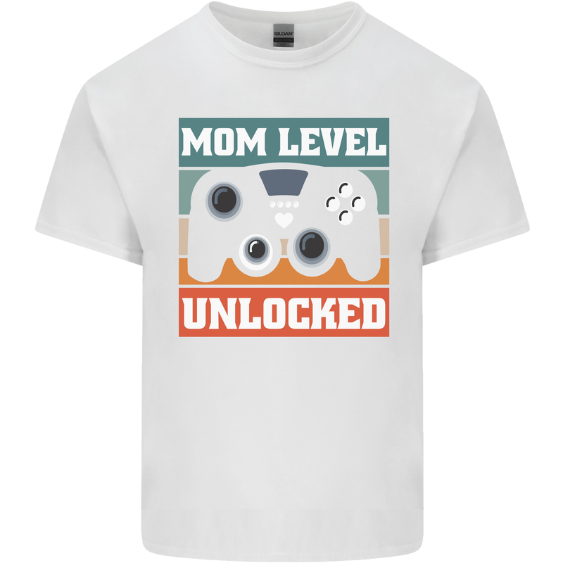 Mom Level Unlocked New Mommy Baby Born Kids T-Shirt Childrens White