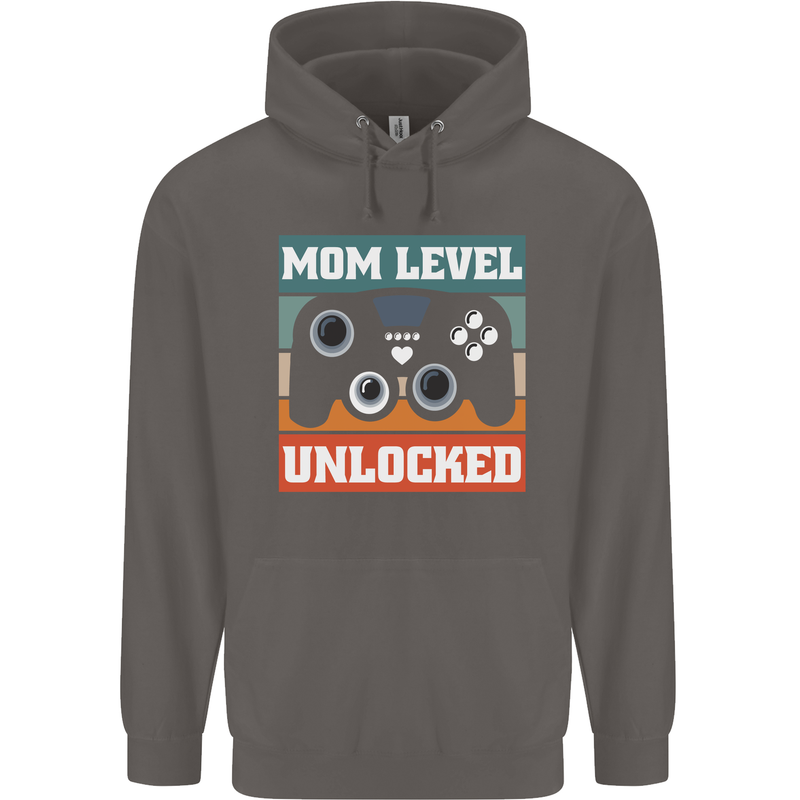 Mom Level Unlocked New Mommy Baby Born Mens 80% Cotton Hoodie Charcoal