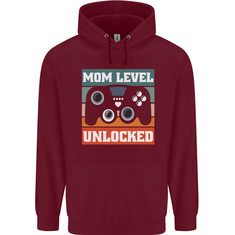 Mom Level Unlocked New Mommy Baby Born Mens 80% Cotton Hoodie Maroon