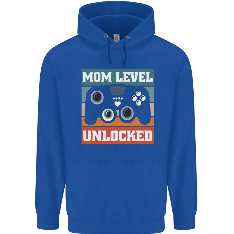 Mom Level Unlocked New Mommy Baby Born Mens 80% Cotton Hoodie Royal Blue
