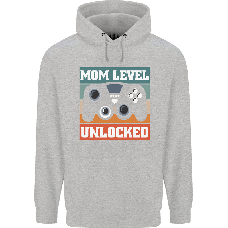 Mom Level Unlocked New Mommy Baby Born Mens 80% Cotton Hoodie Sports Grey