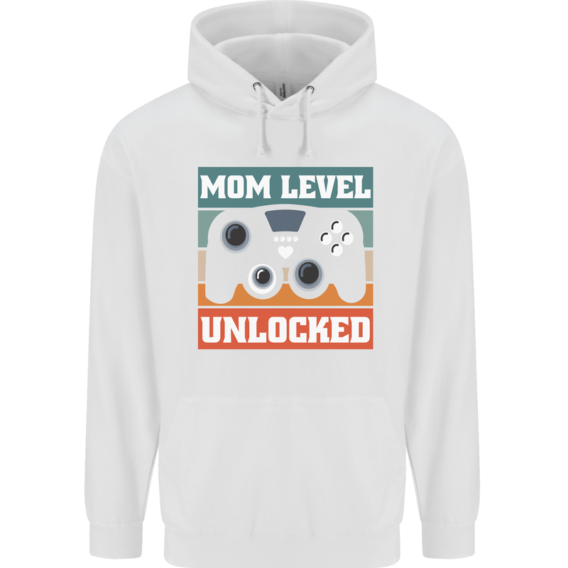 Mom Level Unlocked New Mommy Baby Born Mens 80% Cotton Hoodie White