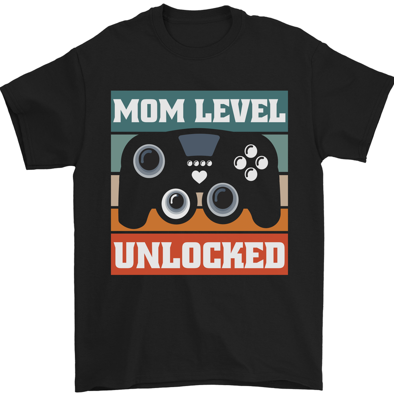 Mom Level Unlocked New Mommy Baby Born Mens T-Shirt 100% Cotton Black