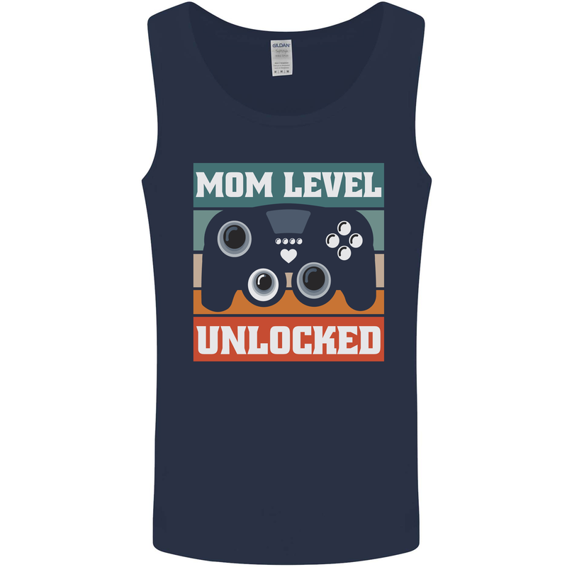 Mom Level Unlocked New Mommy Baby Born Mens Vest Tank Top Navy Blue